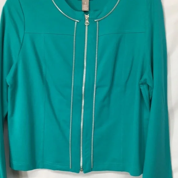 Chico’s Women’s Teal Zip-Up Jacket Size 1 Like-NEW - Picture 2 of 6